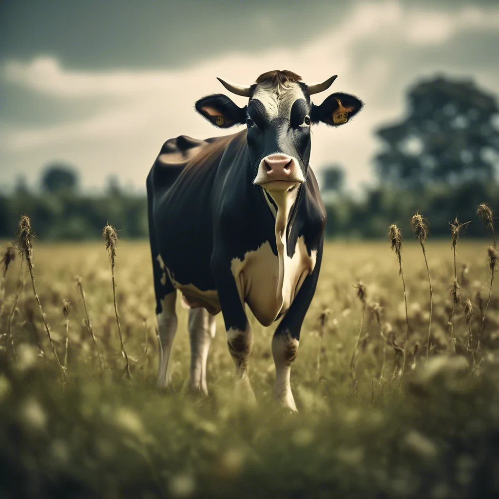 a cow standing in a field of monkey's
