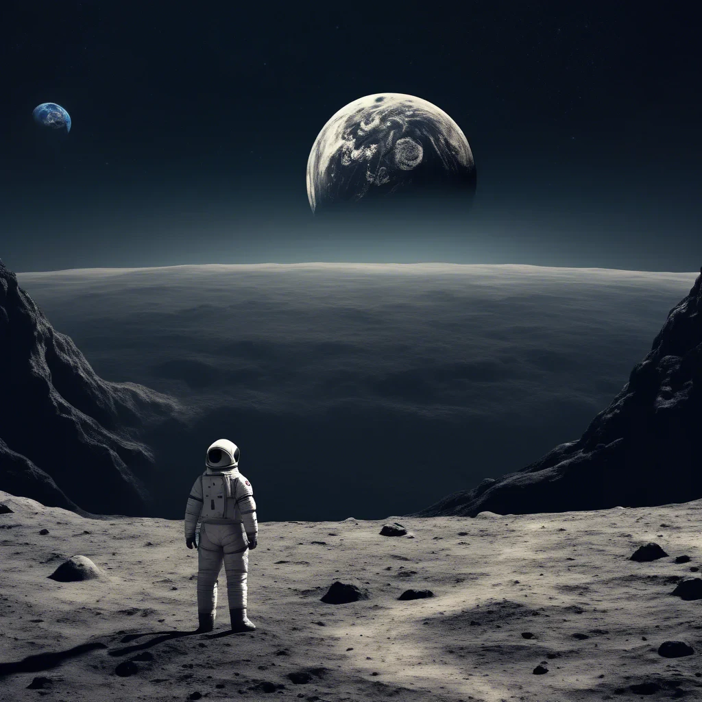 man standing on the moon looking at earth