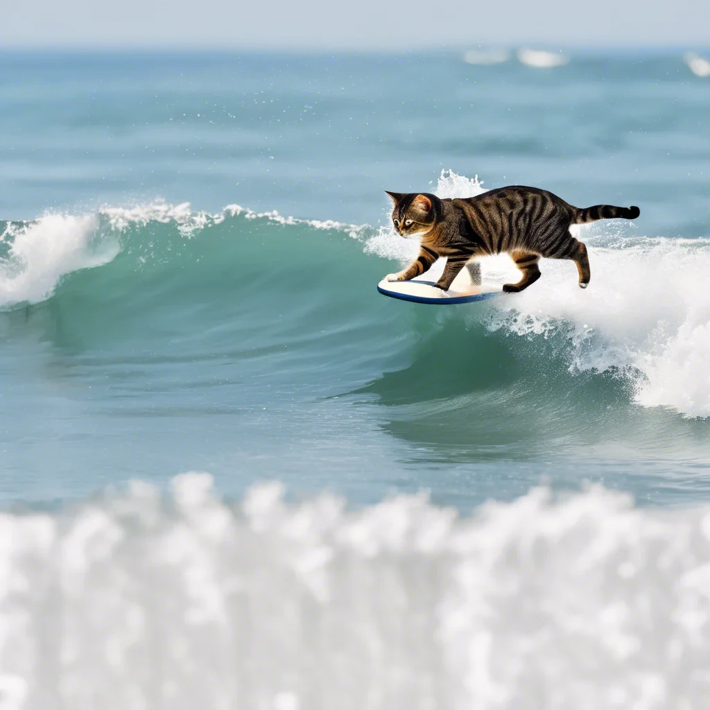 a cat surfing on the ocean